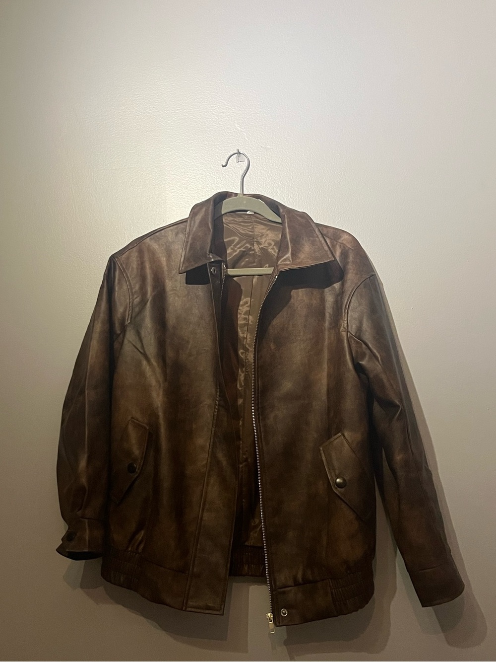 Brown Leather Bomber Jacket